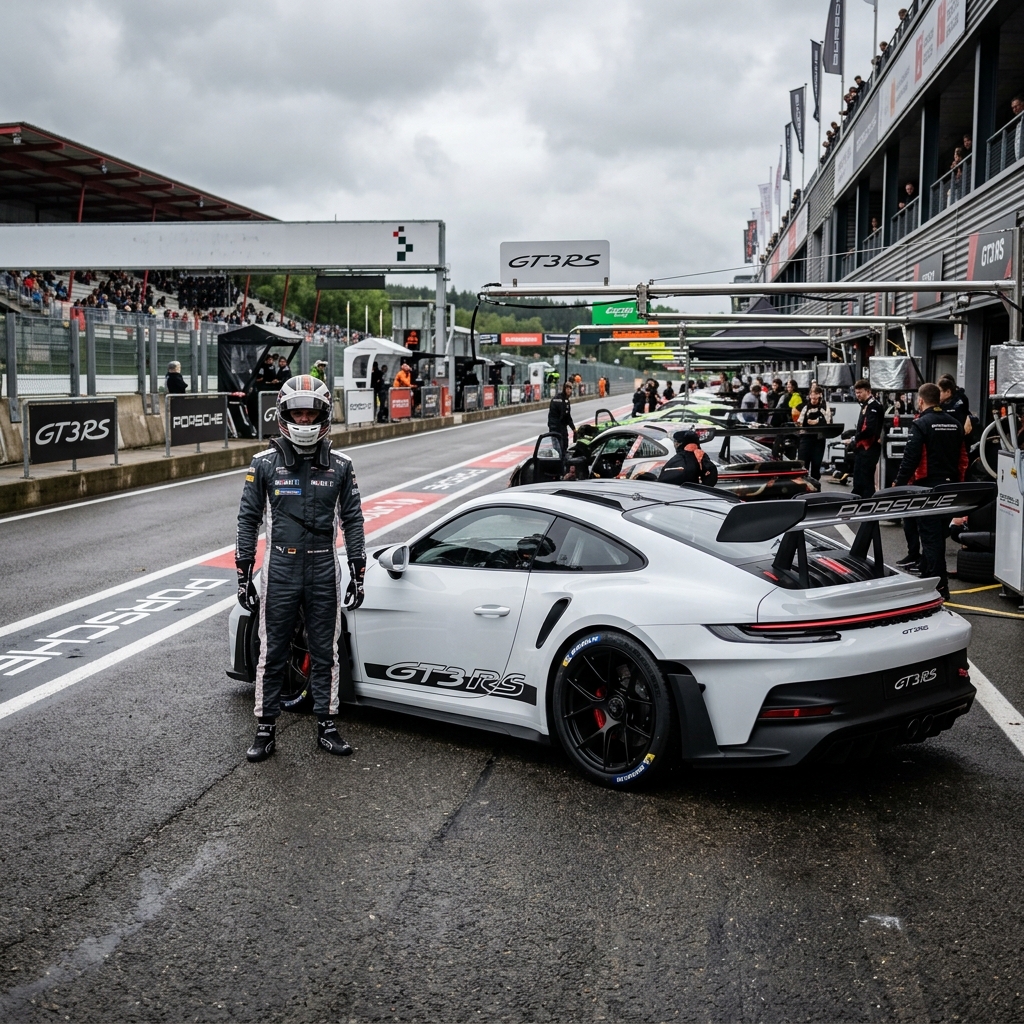 Porsche GT3 RS beside pit lane